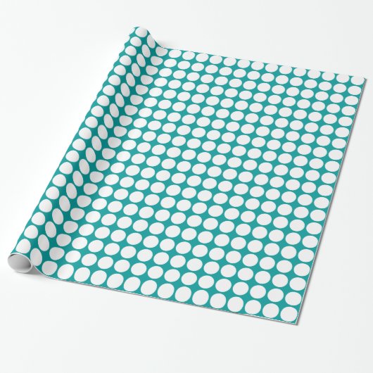 Papier Cadeau Points Cercle - Blanc sur Turquoise (Déroulé)