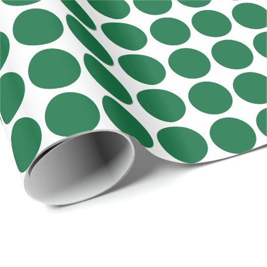 Papier Cadeau Points Cercle - Vert Forêt sur Blanc (Coin rond)