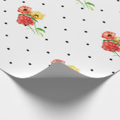 Papier Cadeau Points classiques et fleurs rouges jaunes (Coin)