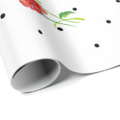 Papier Cadeau Points classiques et fleurs rouges jaunes (Coin rond)