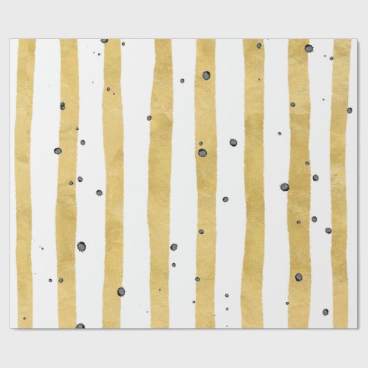 Papier Cadeau Points d'aquarelle noir peints en or Motif (Plat)