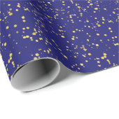 Papier Cadeau Points de confettis dorés Bleu de minuit  (Coin rond)