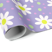 Papier Cadeau points de marguerite violets (Coin rond)