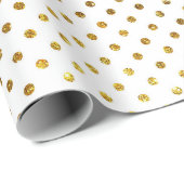 Papier Cadeau Points de polka en or sur fond blanc (Coin rond)