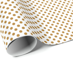 Papier Cadeau Points de polka or mat sur fond blanc
