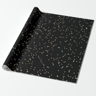 Papier Cadeau Points d'or en argent noir fêtes festives