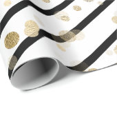 Papier Cadeau Points d'or noir blanc élégant moderne (Coin rond)