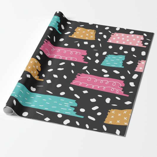 Papier Cadeau Points et bandes géométriques Abstraits (Déroulé)