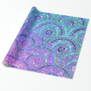 Papier Cadeau Points et cercles de Parties scintillant Aqua et P