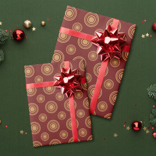 Papier Cadeau Points Et Cercles Rouge Et Or Foncé