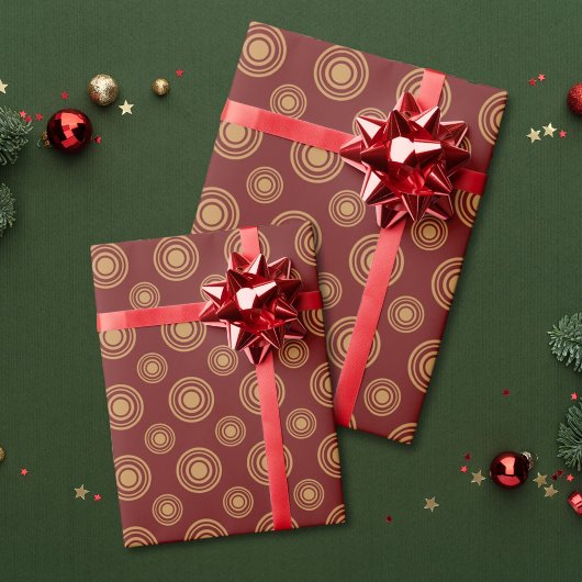 Papier Cadeau Points Et Cercles Rouge Et Or Foncé