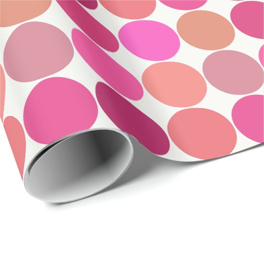 Papier Cadeau Points géants du milieu du siècle, Fuchsia rose et (Coin rond)