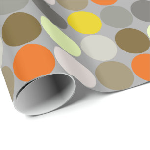 Papier Cadeau Points géants du milieu du siècle, gris, or et ora