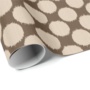 Papier Cadeau Points Ikat géants, beige et taupe foncé