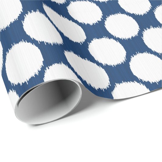 Papier Cadeau Points Ikat géants, points blancs sur bleu cobalt (Coin rond)