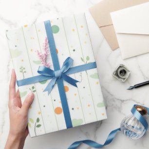 Papier Cadeau Points minimalistes verts botaniques et Abstraits