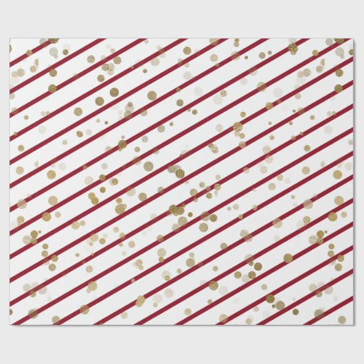 Papier Cadeau Points Or Rouge Blanc Rouge Élégant (Plat)