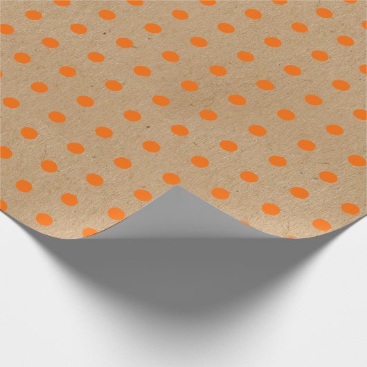 Papier Cadeau Points Orange D'Été Sur Faux Rustic Brown Kraft (Coin)