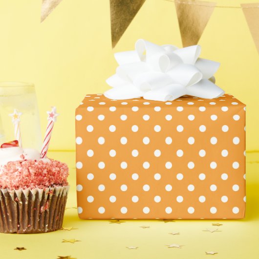 Papier Cadeau Points oranges et blancs (Fête d'anniversaire)