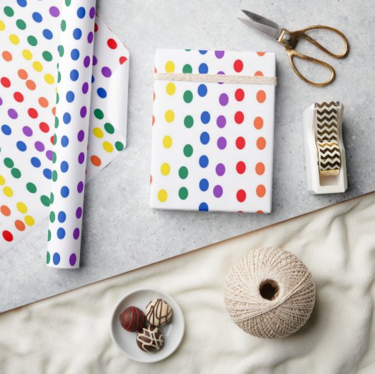 Papier Cadeau Points Rainbow Candy en blanc (Artisanat)