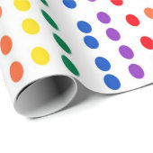 Papier Cadeau Points Rainbow Candy en blanc (Coin rond)