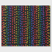 Papier Cadeau Points Rainbow Candy sur noir (Plat)