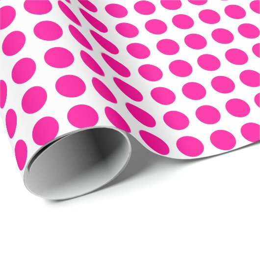 Papier Cadeau Points roses chauds sur papier à envelopper blanc (Coin rond)