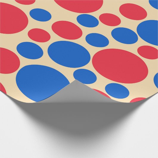 Papier Cadeau Points Rouge Et Bleu Sur Tan (Coin)