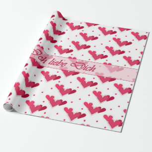 Papier Cadeau Points rouges de coeurs d'amour allemand sur le
