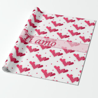 Papier Cadeau Points rouges de coeurs d'amour italien sur le