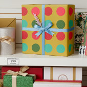 Papier Cadeau Points rouges et verts sur papier d'emballage or