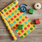 Papier Cadeau Points rouges et verts sur papier d'emballage or