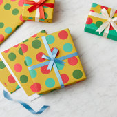 Papier Cadeau Points rouges et verts sur papier d'emballage or