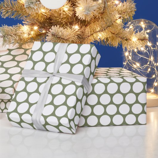 Papier Cadeau Points Sage Vert et Blanc (Vacances)