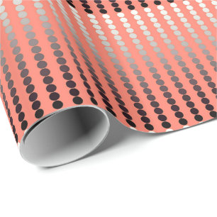 Papier Cadeau Points satinés - corail et étain