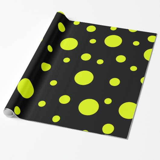 Papier Cadeau Points Soleil : Pointe Polka Noir & Jaune (Déroulé)