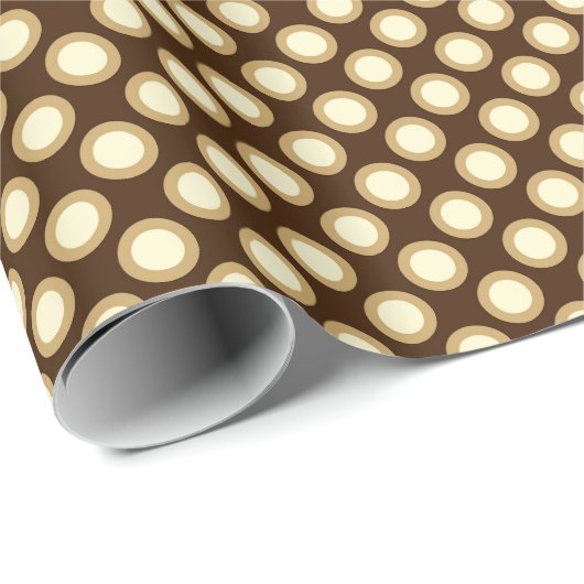 Papier Cadeau Points tournés rétro, chocolat, crème et bronzage (Coin rond)
