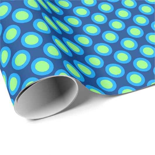 Papier Cadeau Points tournés rétros, bleu cobalt et vert clair (Coin rond)