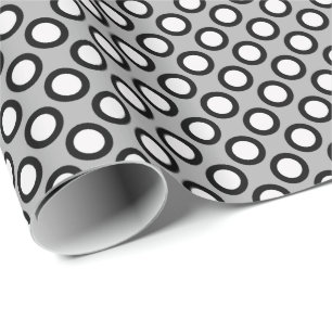 Papier Cadeau Points tournés rétros, gris, noir et blanc