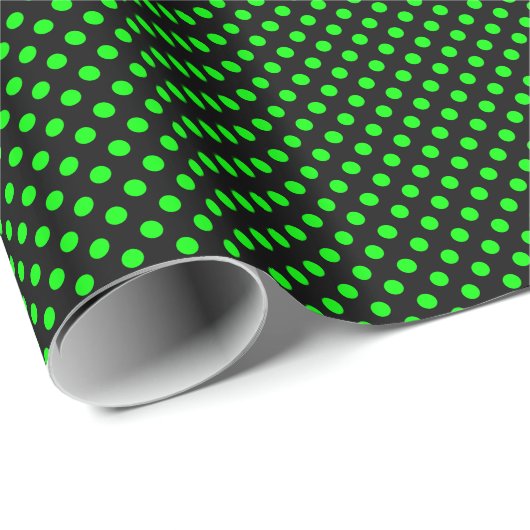 Papier Cadeau Points Vert Citron sur Fond Noir (Coin rond)
