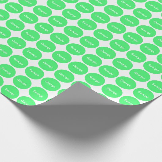 Papier Cadeau Points Vert Clair Motif Sur Blanc Avec Nom (Coin)