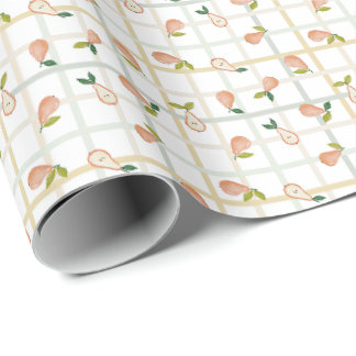 Papier Cadeau Poires plaid gingham neutre pique-nique d'été