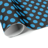 Papier Cadeau pois bleus sur noir (Coin rond)