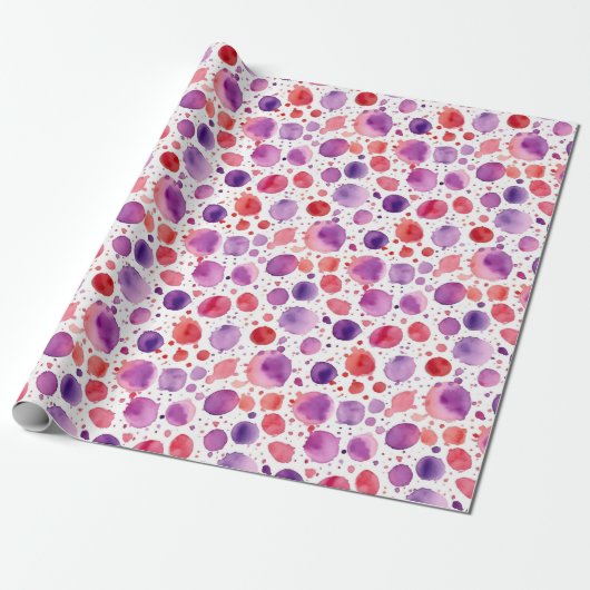 Papier Cadeau Pois d'aquarelle rouge et violet (Déroulé)