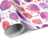 Papier Cadeau Pois d'aquarelle rouge et violet (Coin rond)