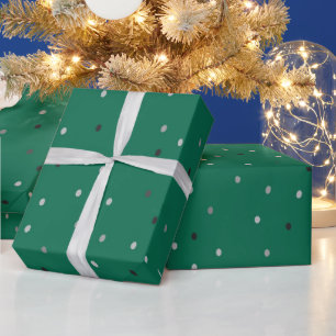 Papier Cadeau Pois d'argent sur vert