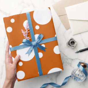 Papier Cadeau Pois de différentes tailles brulés orange blanc