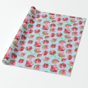 Papier Cadeau Pois  de fleurs d'aquarelle rouge de Crimson