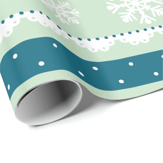 Papier Cadeau Pois de Monnaie Festive White Snowflakes Motif (Coin rond)