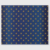 Papier Cadeau Pois d'or et Marine Blue Satin (Plat)